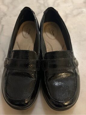 Clarks Black Patent Slip-On Loafers